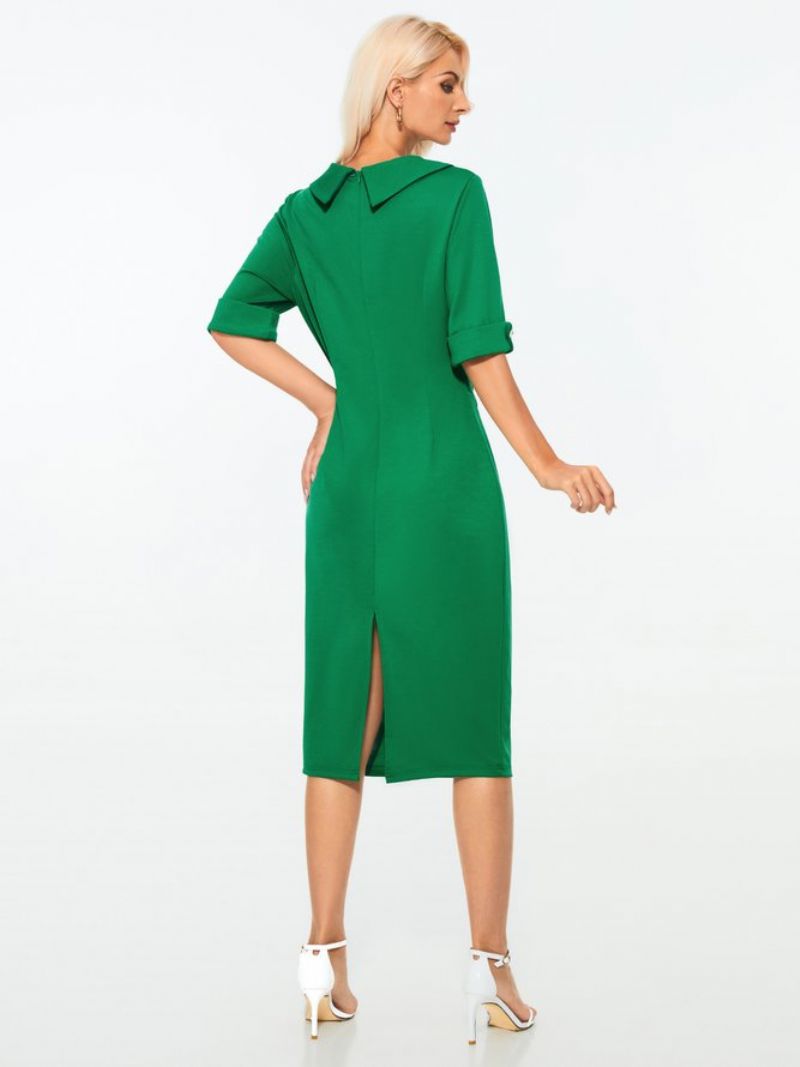 Robe Verte Unie Élégante À Encolure Asymétrique Quotidienne