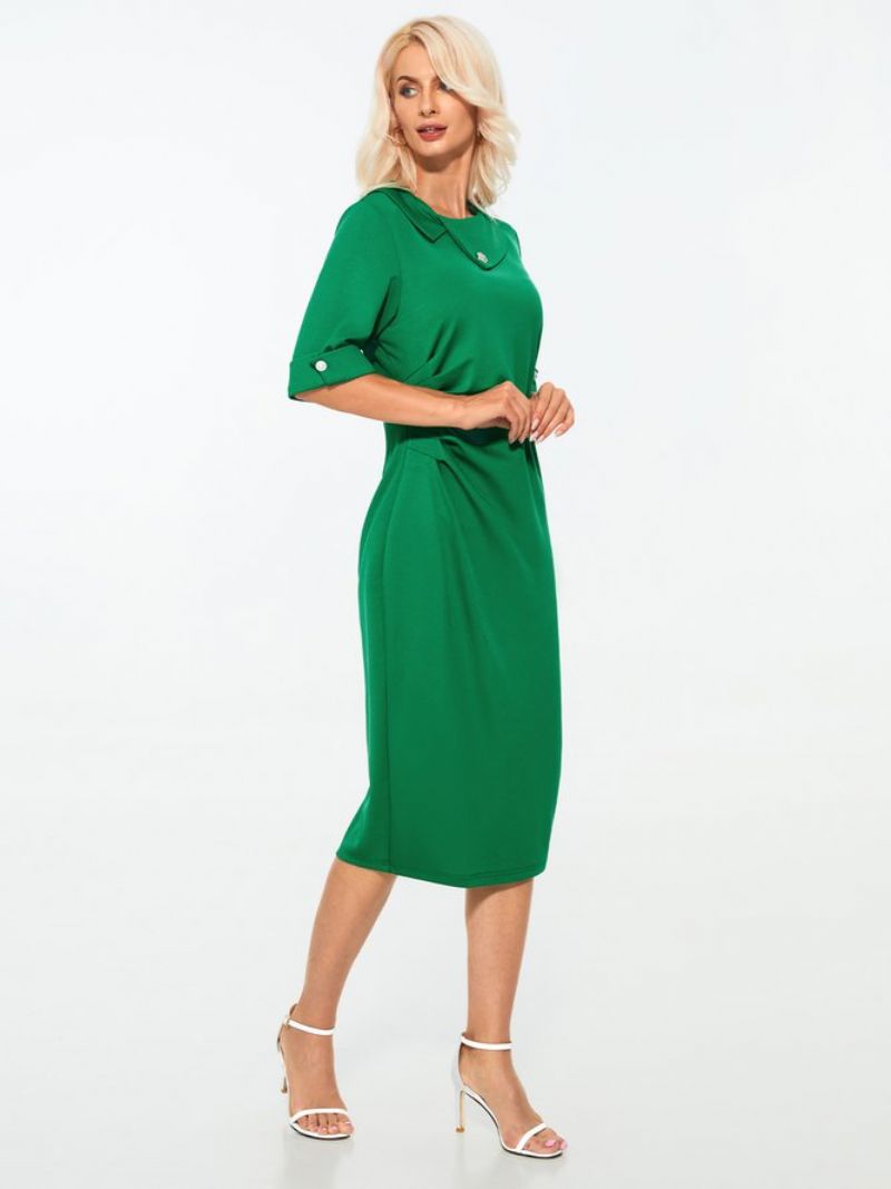 Robe Verte Unie Élégante À Encolure Asymétrique Quotidienne