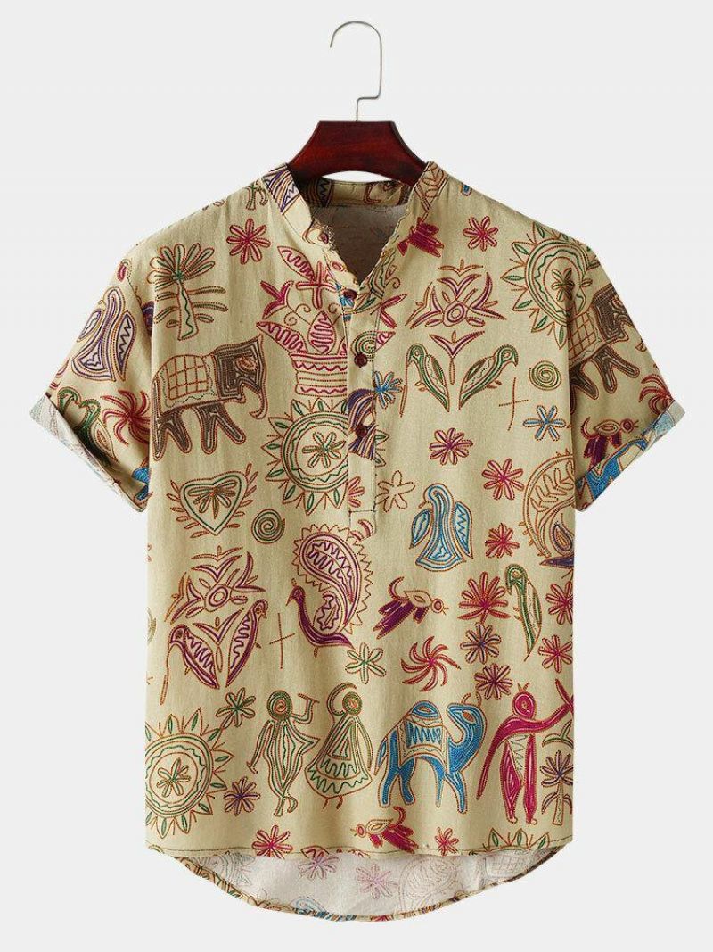 Chemises Henley De Vacances À Motif Tribal Décontractées Pour Hommes