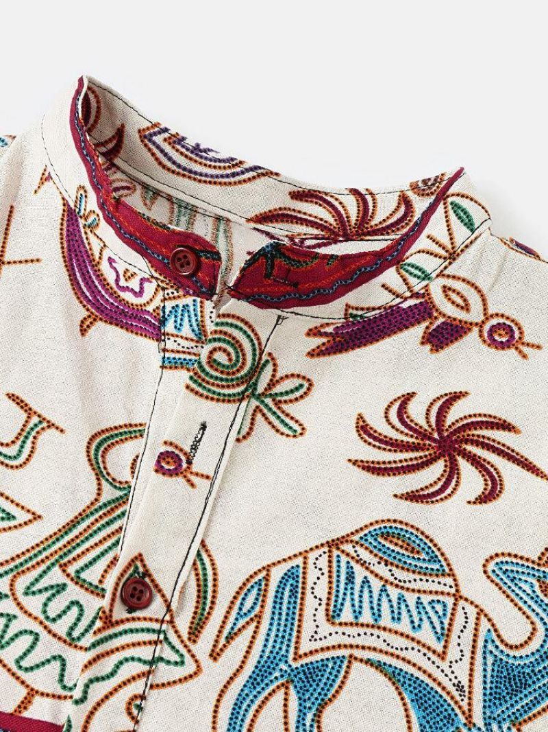 Chemises Henley De Vacances À Motif Tribal Décontractées Pour Hommes