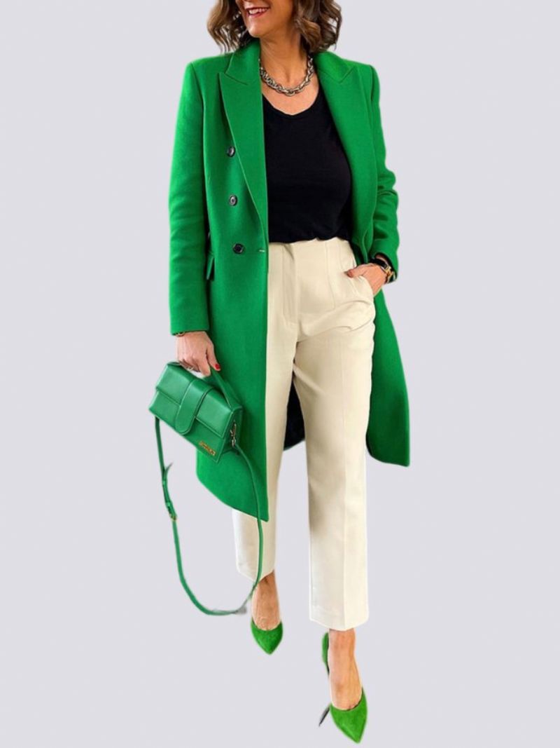 Blazer Urbain Uni Vert À Manches Longues Et Coupe Régulière