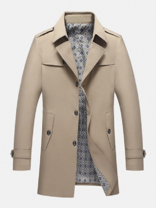 Manteau D'affaires De Style Britannique Solide Bouton Mi-long Coupe Régulière Pour Hommes