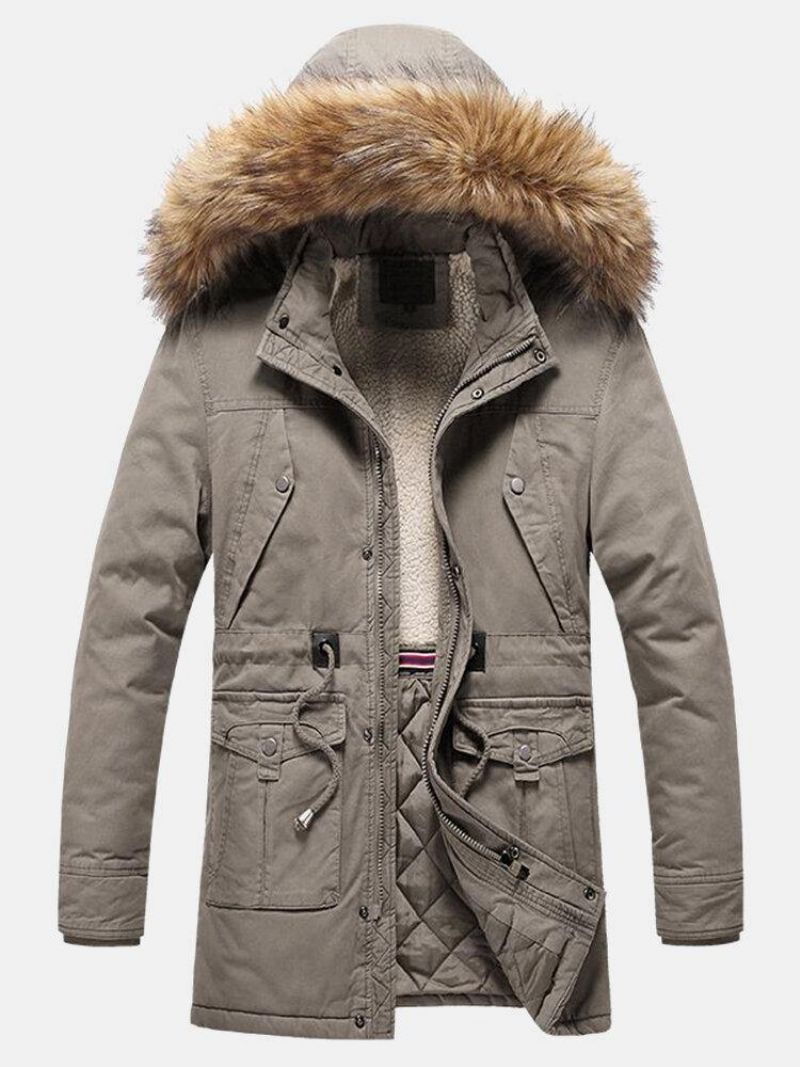 Manteau À Capuche Avec Col En Fausse Fourrure Détachable Et Coupe-vent De Couleur Unie Pour Hommes