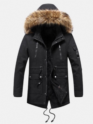 Manteau Chaud Coupe-vent Doublé En Polaire À Capuche Avec Col En Fausse Fourrure Pour Hommes