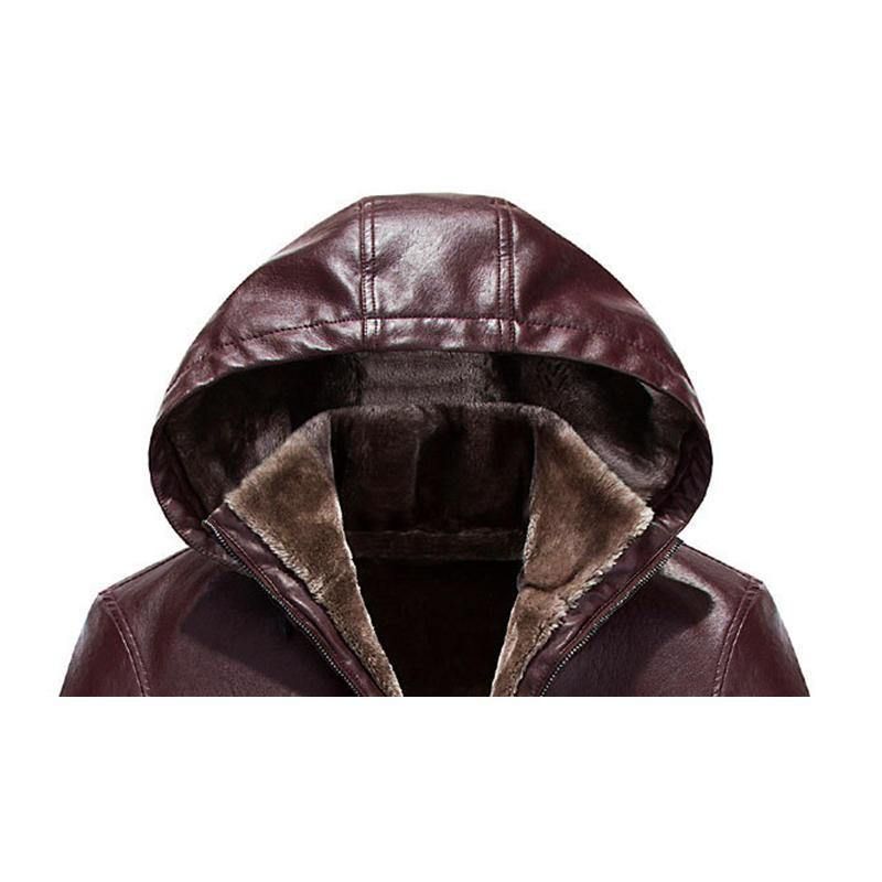 Veste Chaude À Capuche Coupe-vent À Fermeture Éclair En Pu Pour Hommes