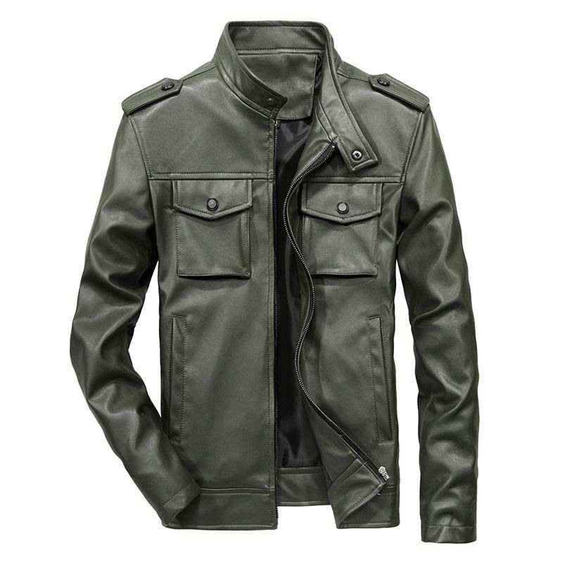 Veste À Col Montant En Similicuir Multi-poches Pour Homme