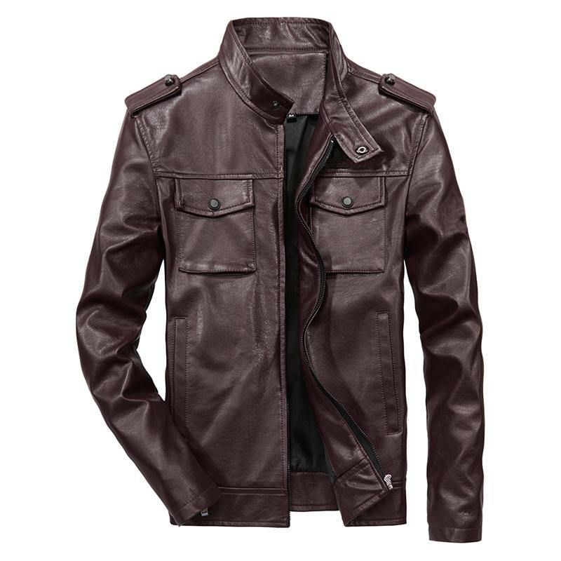 Veste À Col Montant En Similicuir Multi-poches Pour Homme