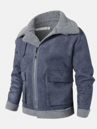 Veste En Daim À Manches Longues Et Col Borg Pour Homme Avec Poche