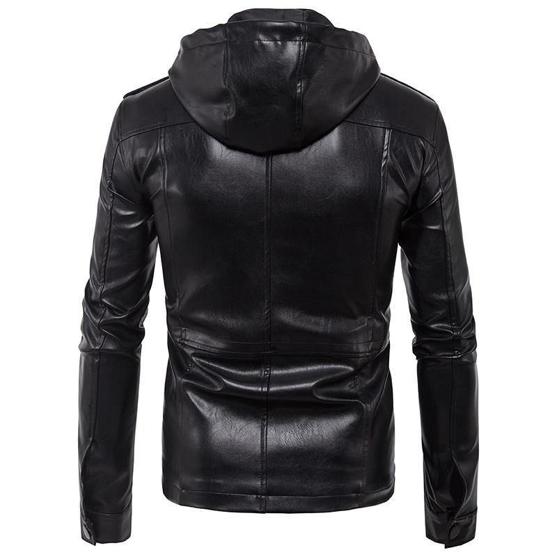 Veste De Motard En Similicuir Avec Capuche Amovible Pour Hommes