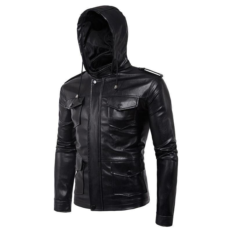 Veste De Motard En Similicuir Avec Capuche Amovible Pour Hommes