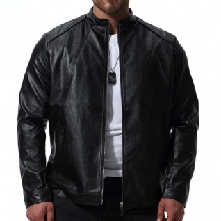 Veste Noire En Similicuir Élégante Pour Homme Avec Col Montant