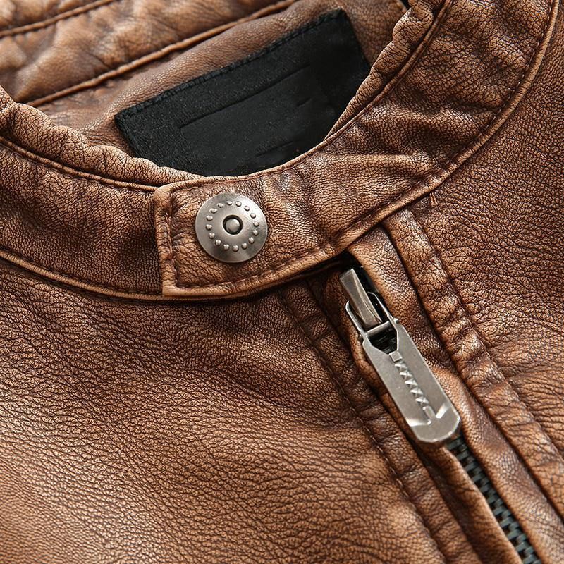 Veste De Poche Pratique Zippée En Pu À Col Montant Vintage Pour Hommes