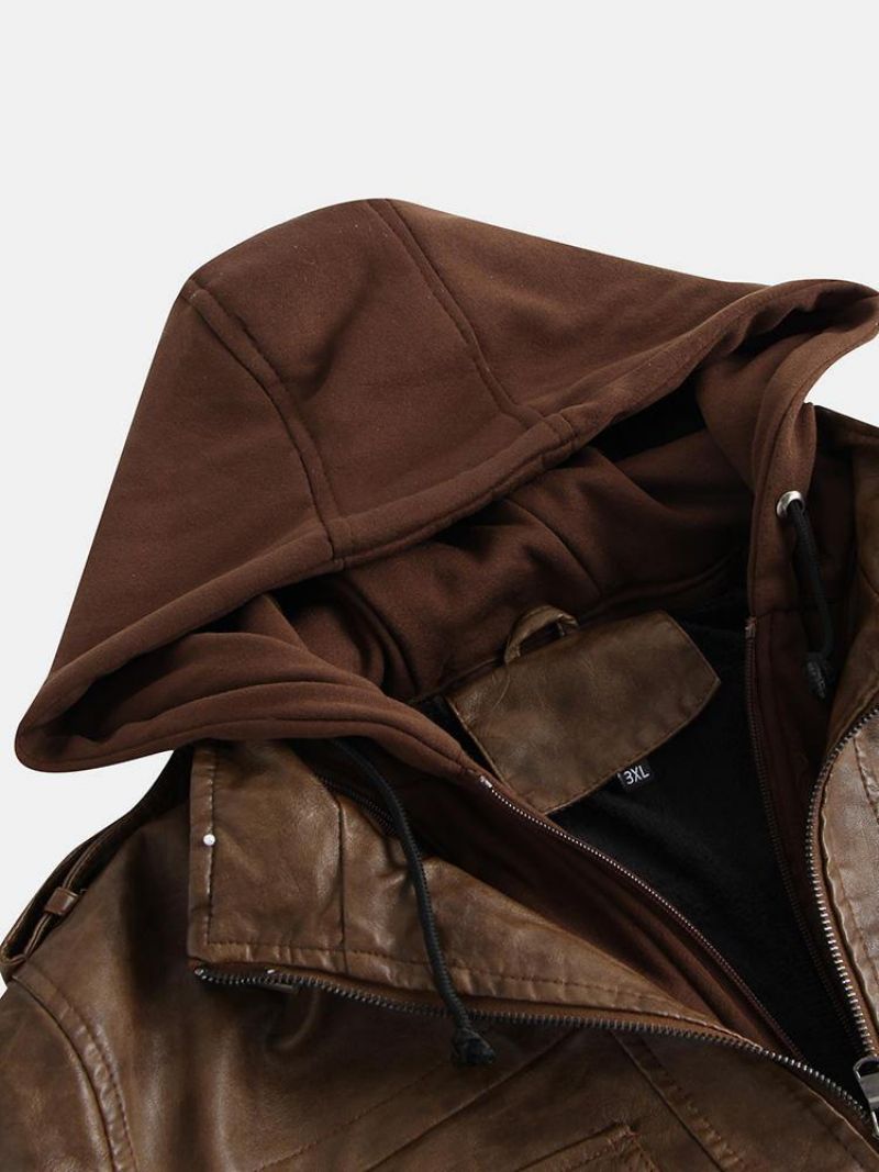 Veste De Poche Zippée À Capuche En Pu À La Mode Pour Hommes Manteaux En Cuir Épais Chauds