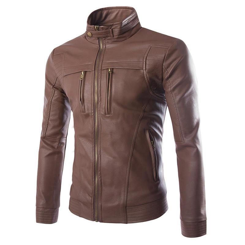 Veste En Similicuir Noir Pour Homme Avec Col Montant Et Fermeture Éclair