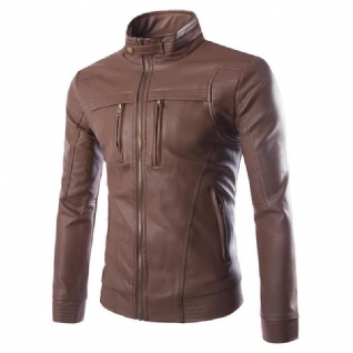 Veste En Similicuir Noir Pour Homme Avec Col Montant Et Fermeture Éclair