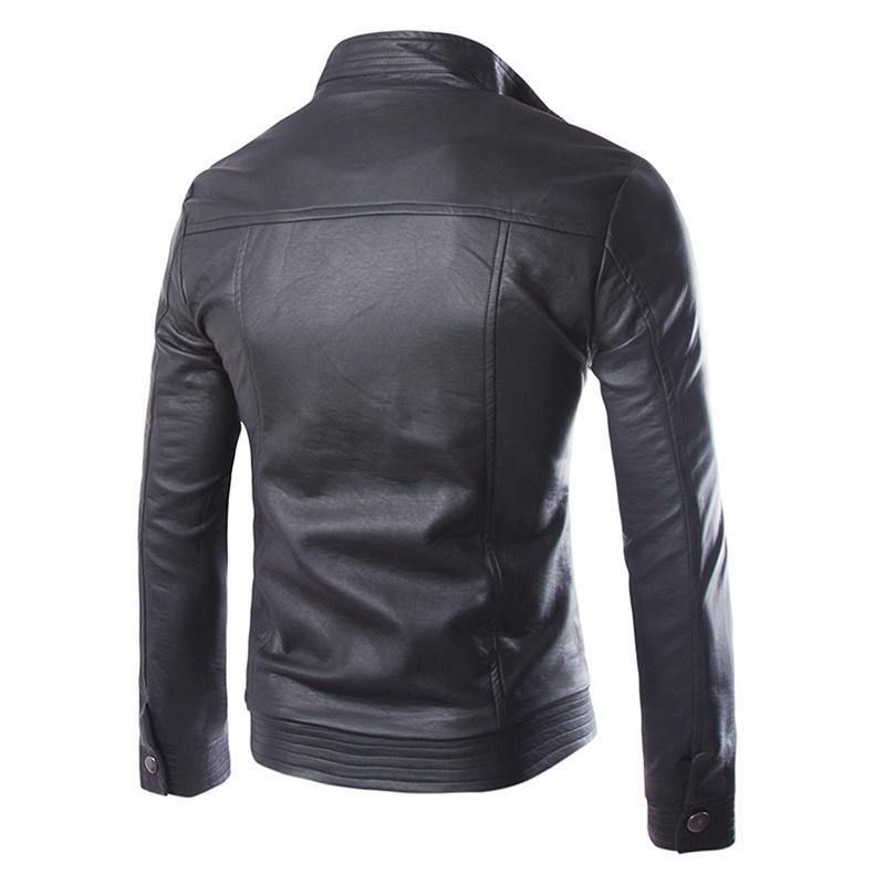 Veste En Similicuir Noir Pour Homme Avec Col Montant Et Fermeture Éclair