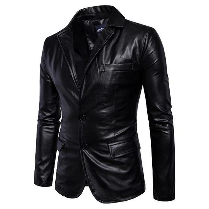 Veste En Similicuir Noir À La Mode Pour Hommes Avec Col À Revers Et Coupe Ajustée