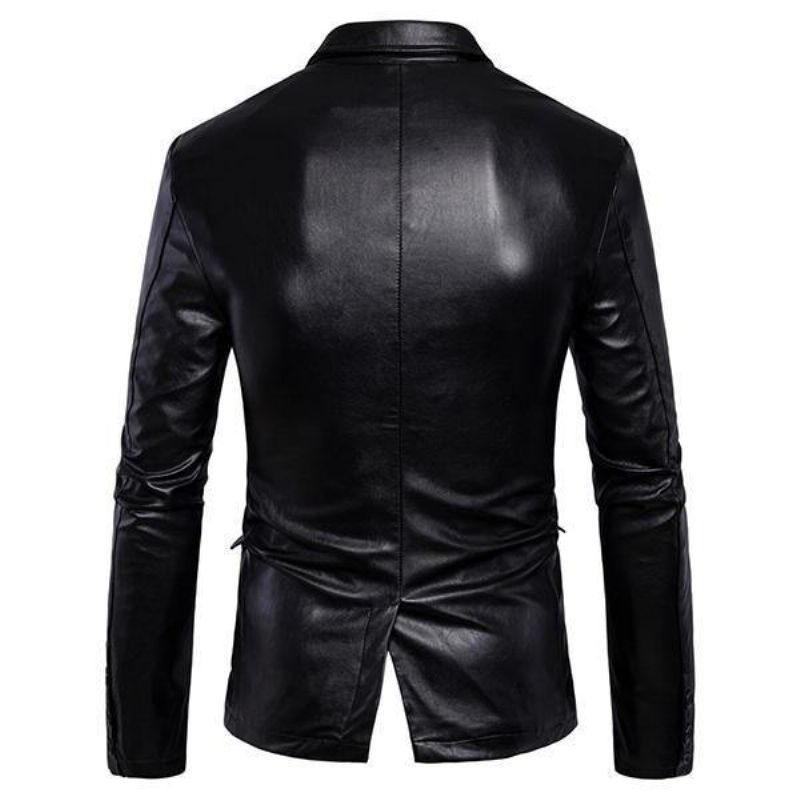 Veste En Similicuir Noir À La Mode Pour Hommes Avec Col À Revers Et Coupe Ajustée