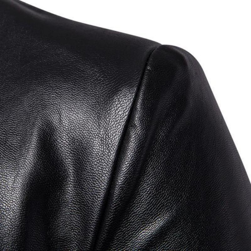 Veste En Similicuir Noir À La Mode Pour Hommes Avec Col À Revers Et Coupe Ajustée