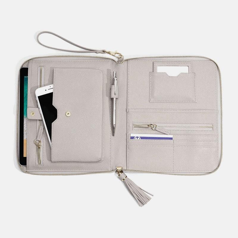 Femmes Cuir Couleur Unie Multifonction Gland 6 Fentes Pour Cartes Stylo Téléphone Sac Pochette