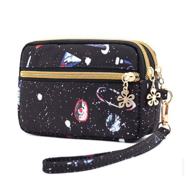 Femmes Nylon Galaxy Pattern Clutch Bag Coin Purse Phone Wallet