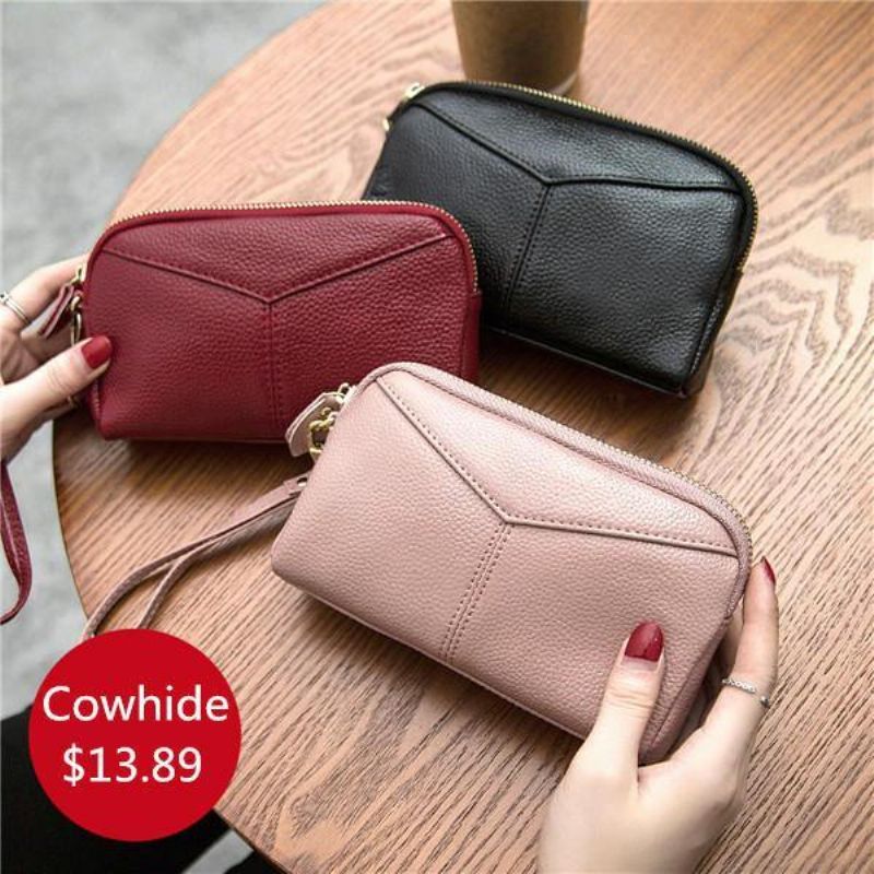 Femmes Véritable Peau De Vache 6.3 Pouces Téléphone Pochette Portefeuille Clés Carte Porte-monnaie 5 Couleurs