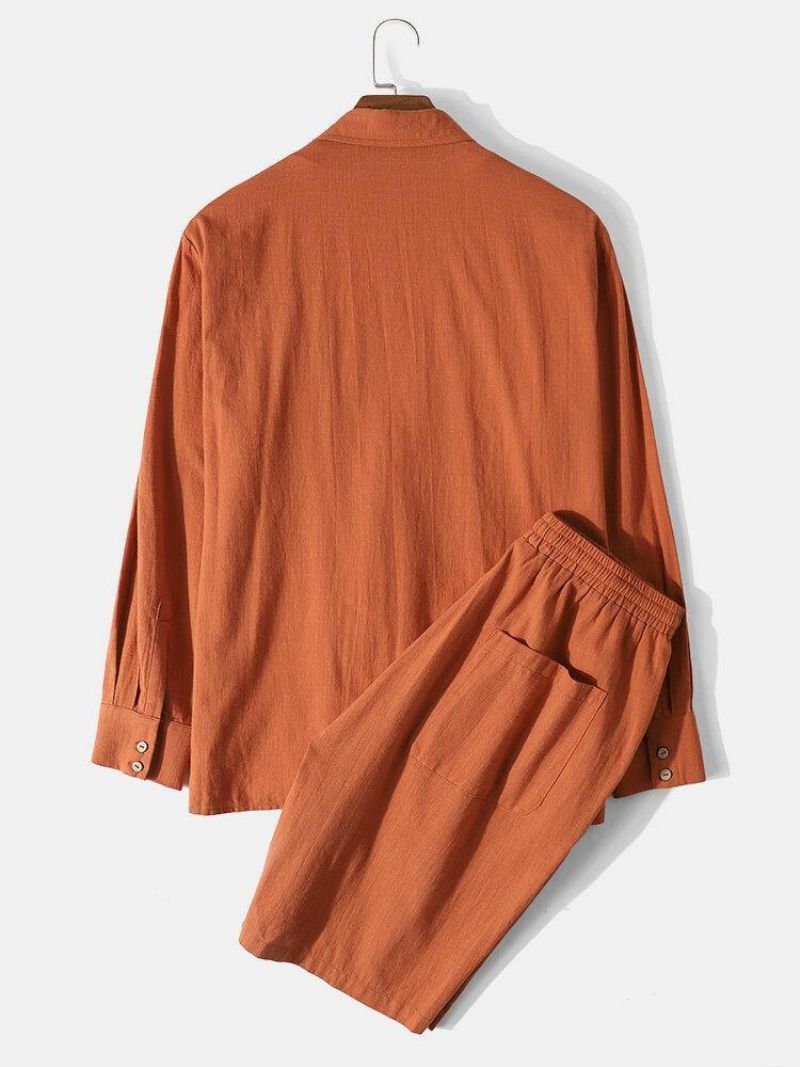 Chemise De Couleur Unie Pour Hommes 100% Coton Avec Poche À Cordon Shorts Ensembles Décontractés De Deux Pièces