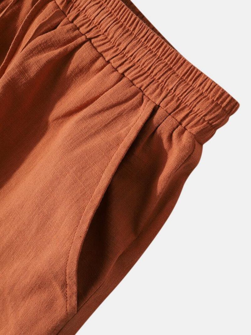 Chemise De Couleur Unie Pour Hommes 100% Coton Avec Poche À Cordon Shorts Ensembles Décontractés De Deux Pièces