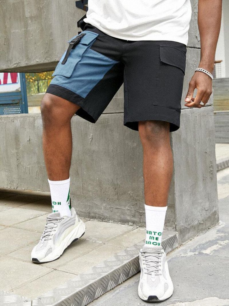 Short Cargo Décontracté À Grandes Poches Pour Hommes 100% Coton À Blocs De Couleur