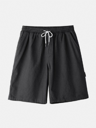 Short À Cordon De Serrage Ample En Coton De Couleur Unie Pour Hommes