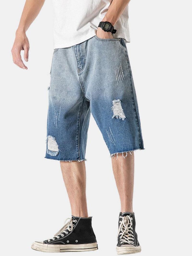 Short Décontracté Ample Et Confortable En Denim Avec Poches Dégradées Pour Hommes