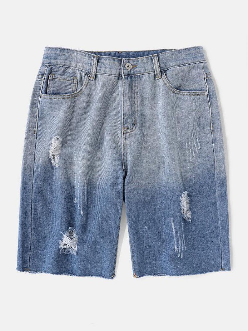 Short Décontracté Ample Et Confortable En Denim Avec Poches Dégradées Pour Hommes