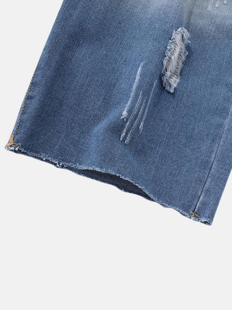 Short Décontracté Ample Et Confortable En Denim Avec Poches Dégradées Pour Hommes