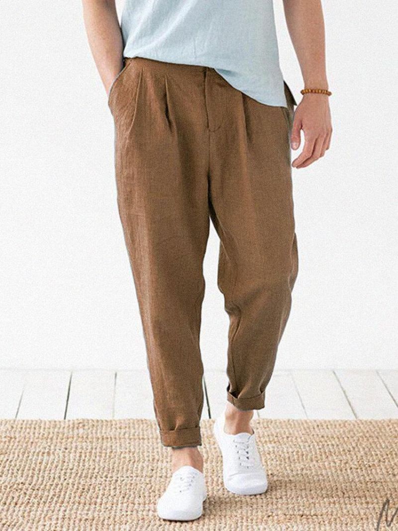 Pantalon 100% Coton Décontracté À Fermeture Éclair Pour Hommes Avec Poche