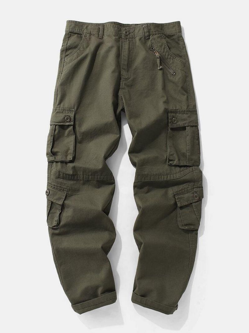 Pantalon Cargo 100 % Coton Avec Fermeture Éclair Et Boutons Pour Homme