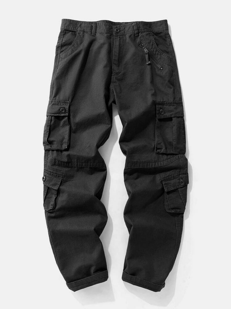 Pantalon Cargo 100 % Coton Avec Fermeture Éclair Et Boutons Pour Homme