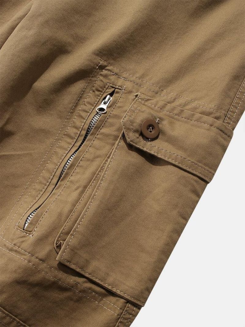 Pantalon Cargo 100 % Coton Avec Fermeture Éclair Et Boutons Pour Homme