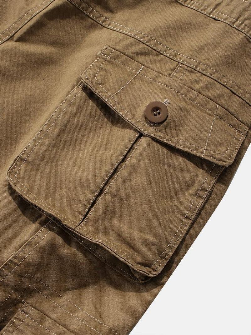 Pantalon Cargo 100 % Coton Avec Fermeture Éclair Et Boutons Pour Homme