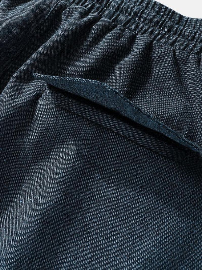 Pantalon Cargo Décontracté À Cordon De Serrage En Coton Et Lin Pour Hommes