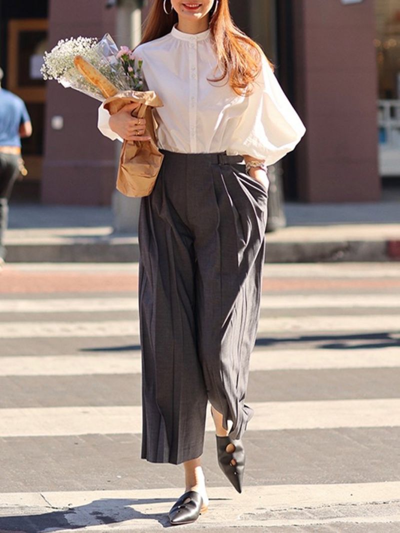 Pantalon Droit Élégant À La Mode Plissée