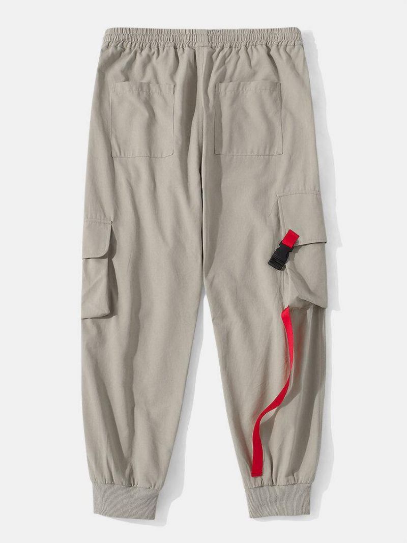 Pantalon De Jogging 100% Coton Avec Poche Plaquée À Boutons-pression De Couleur Unie Pour Hommes