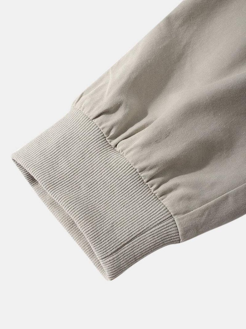 Pantalon De Jogging 100% Coton Avec Poche Plaquée À Boutons-pression De Couleur Unie Pour Hommes