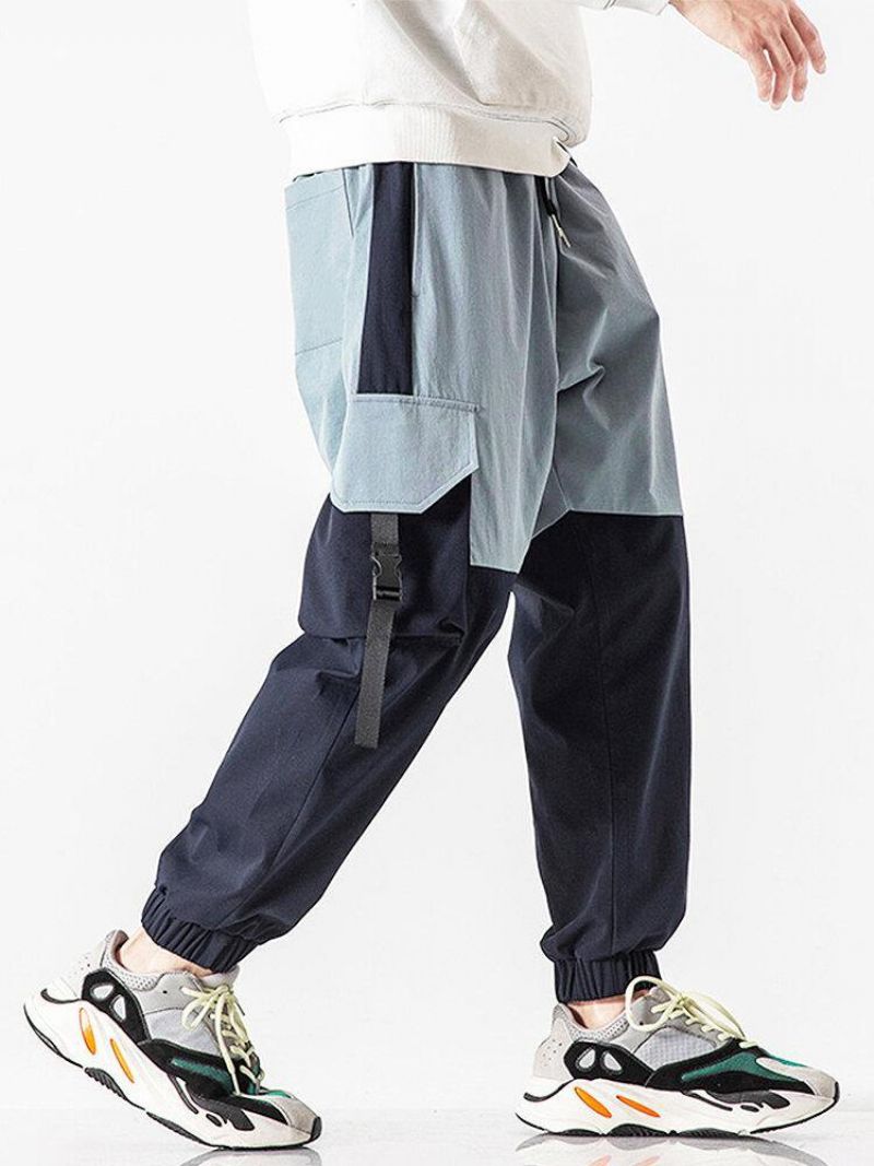 Pantalon De Jogging Cargo 100 % Coton Avec Coutures Contrastées Et Poche À Bouton-pression Pour Homme