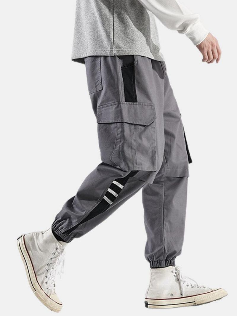 Pantalon De Jogging Cargo En Coton Patchwork À Rayures Latérales Pour Hommes