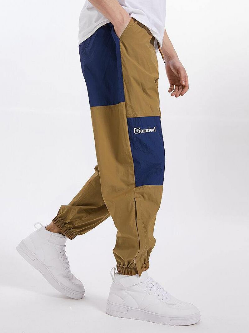 Pantalon De Jogging À Cordon De Serrage Pour Hommes Avec Patchwork De Couleurs Contrastées