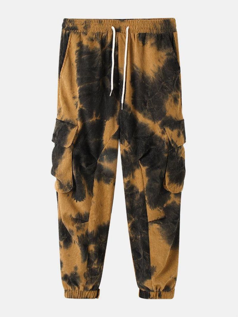 Pantalon De Jogging Tie-dye Multi-poches Avec Cordon De Serrage À La Taille Pour Hommes