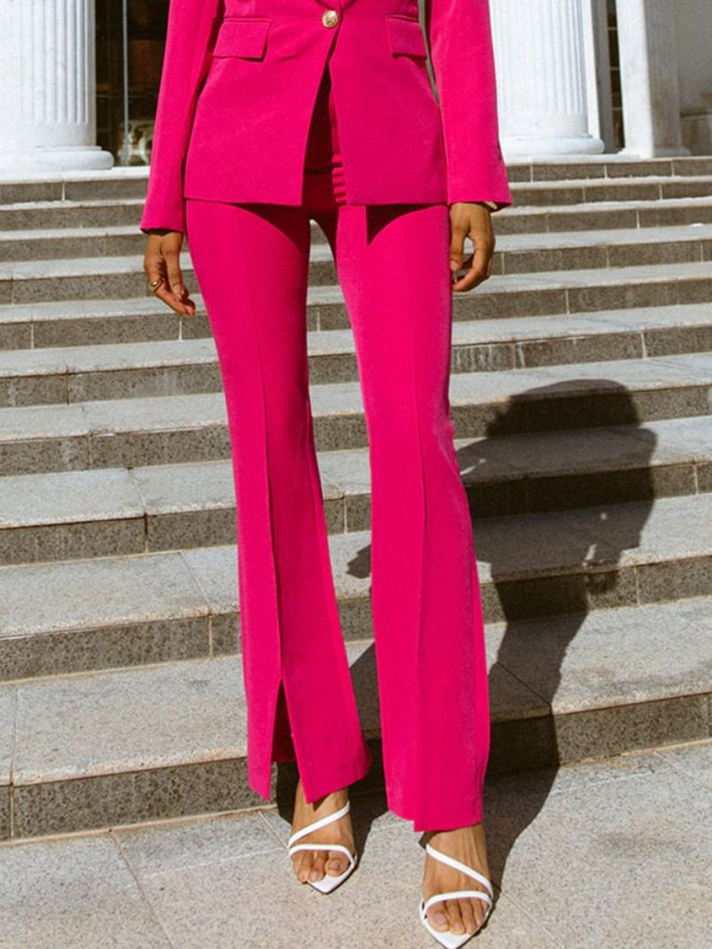 Pantalon Long À La Mode Élégante Coupe Régulière Rose Rouge Quotidien