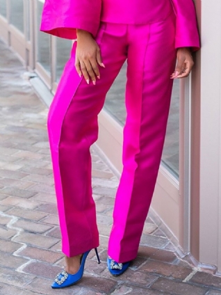 Pantalon De Mode Uni Coupe Régulière Rose Rouge