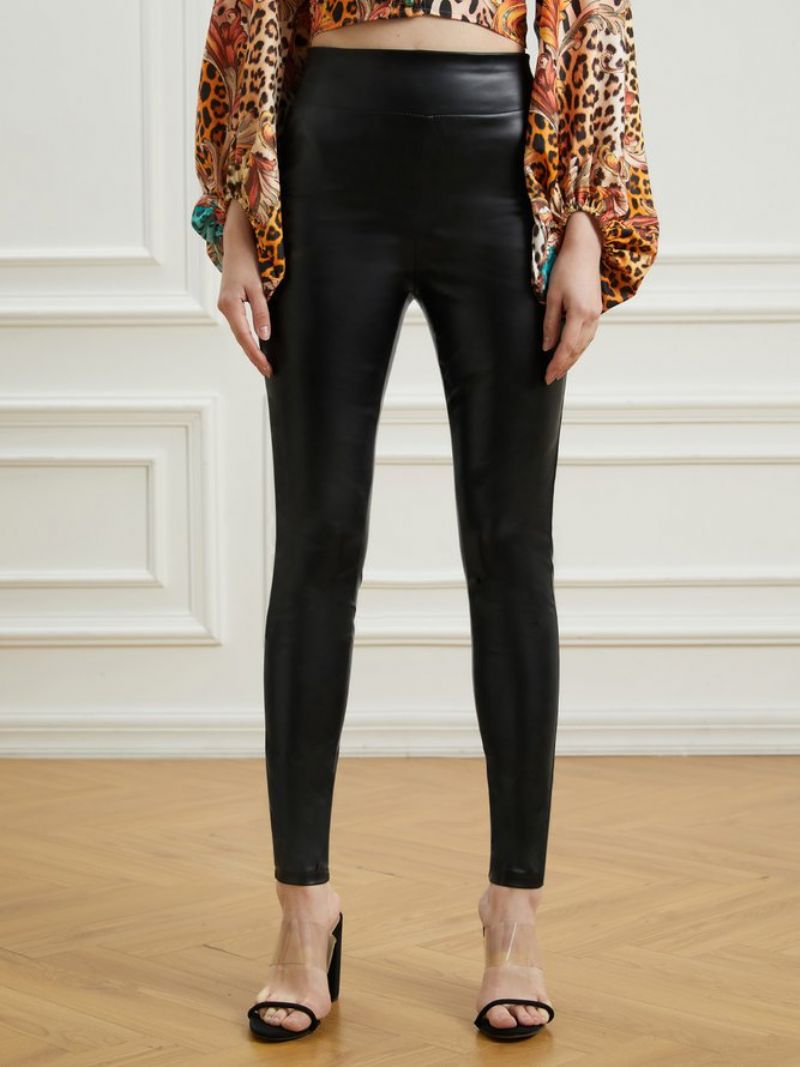 Pantalon Slim Uni En Cuir Coupe Slim