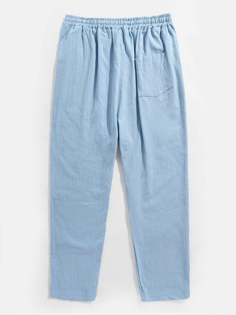 Pantalon Taille Élastique Uni À Cordon De Serrage Pour Hommes Avec Poche